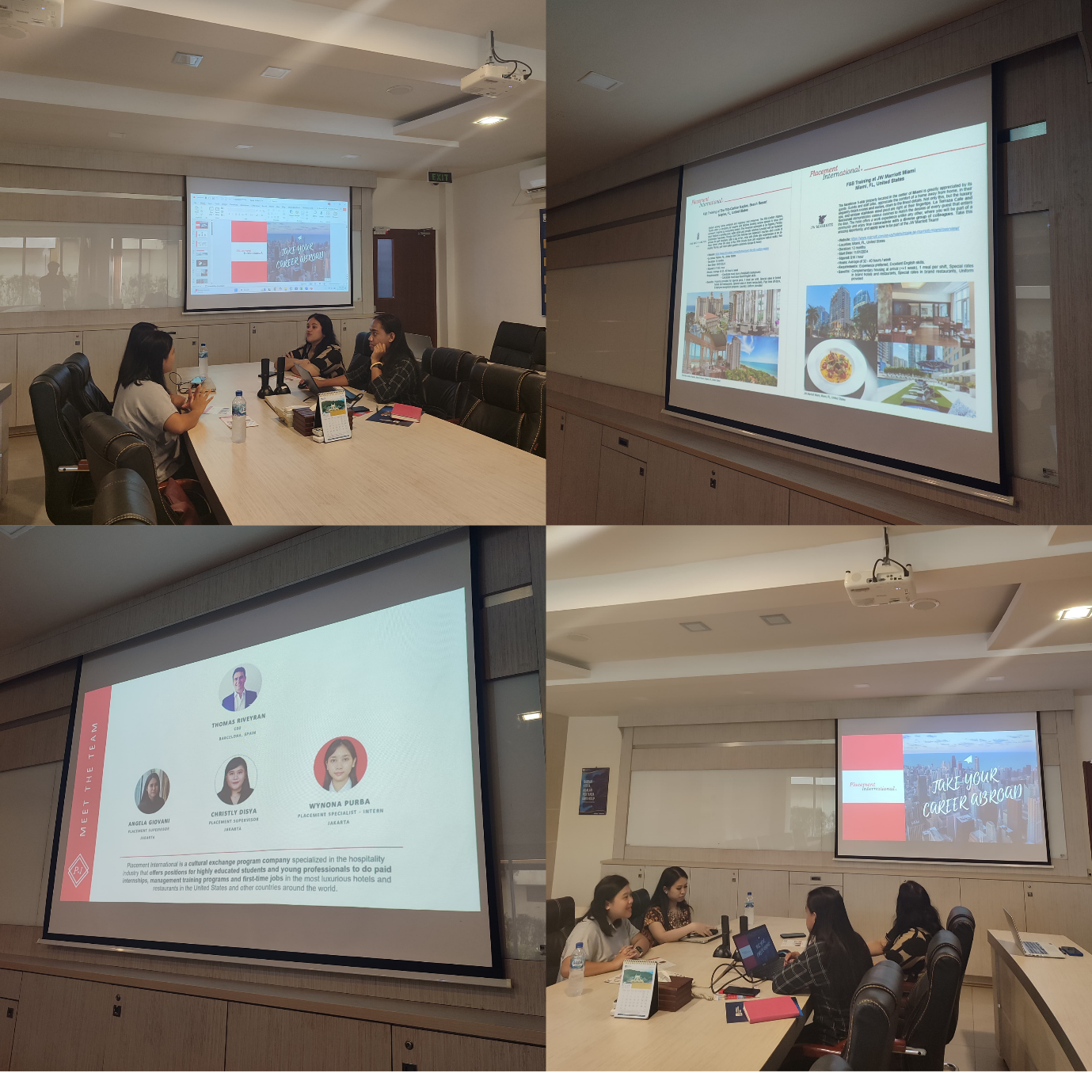 A group of people in a room with a projector screen AI-generated content may be incorrect.