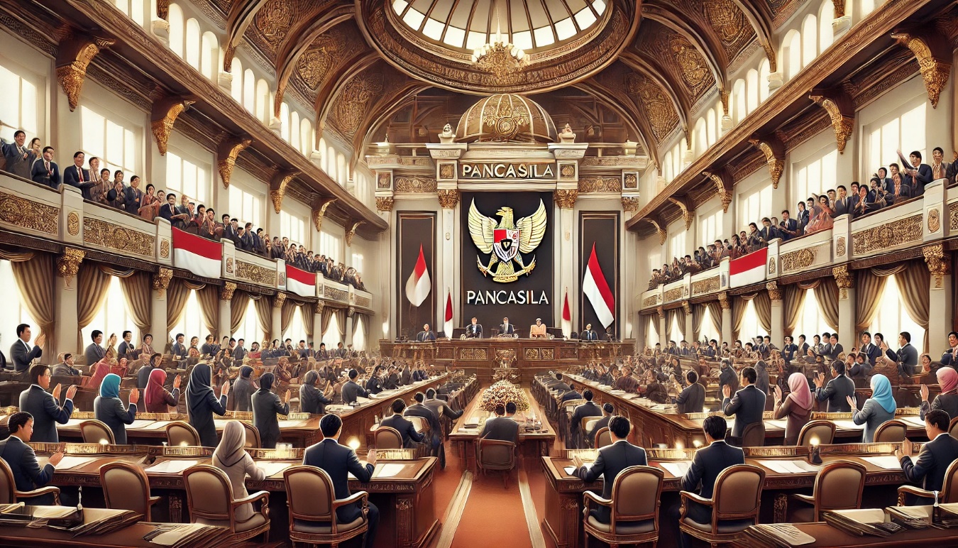 A large room with many people sitting in chairs Description automatically generated