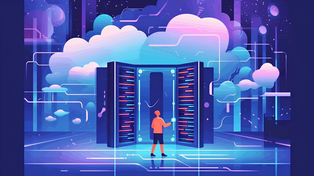 A person standing in front of a server room AI-generated content may be incorrect.