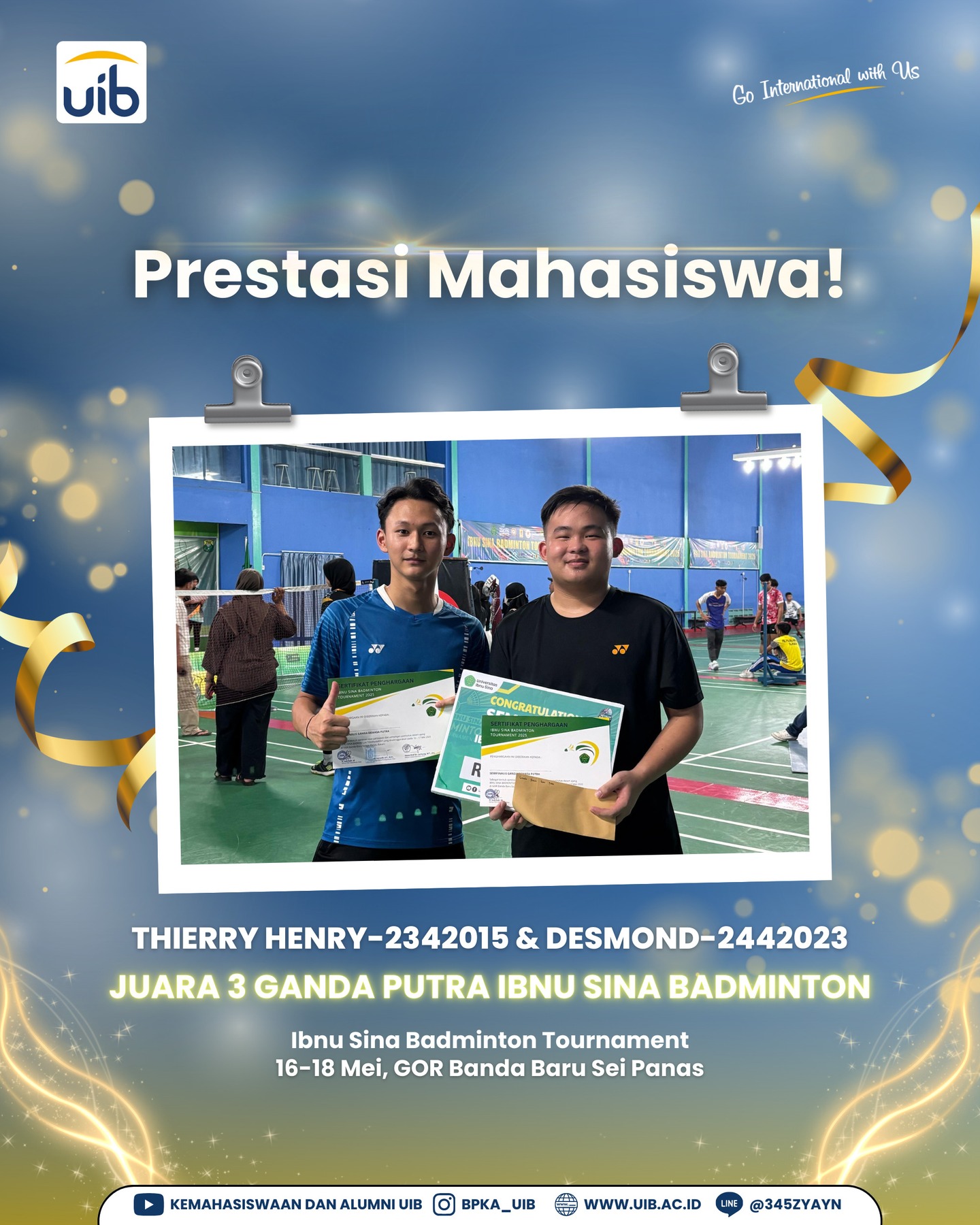 Prestasi Mahasiswa UIB di Ibnu Sina Badminton Tournament 2025