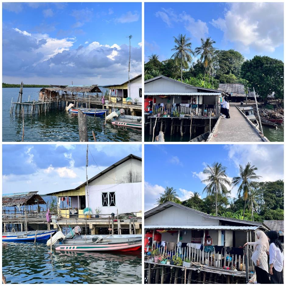 A collage of a house on the water Description automatically generated