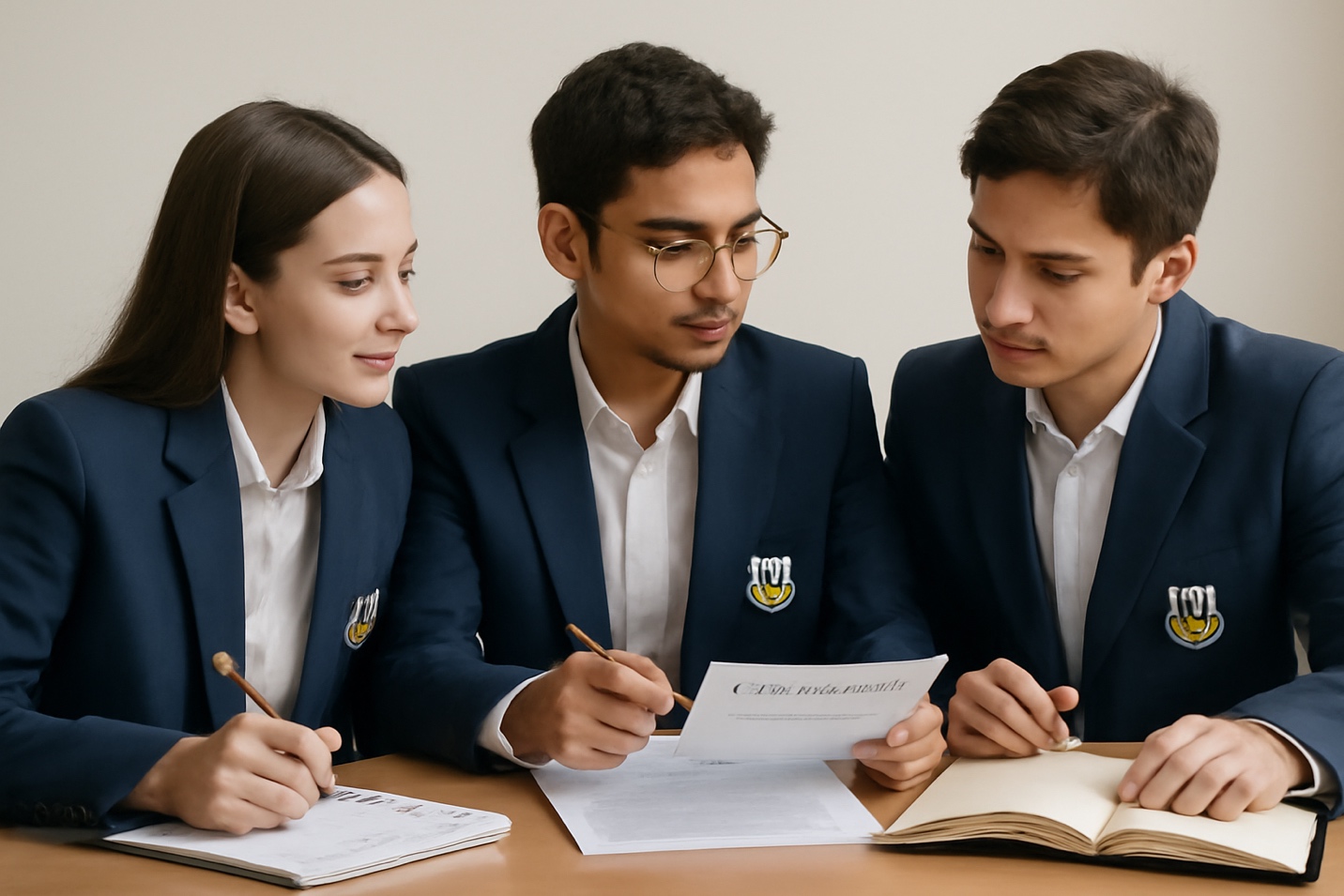 A group of people looking at a piece of paper Description automatically generated