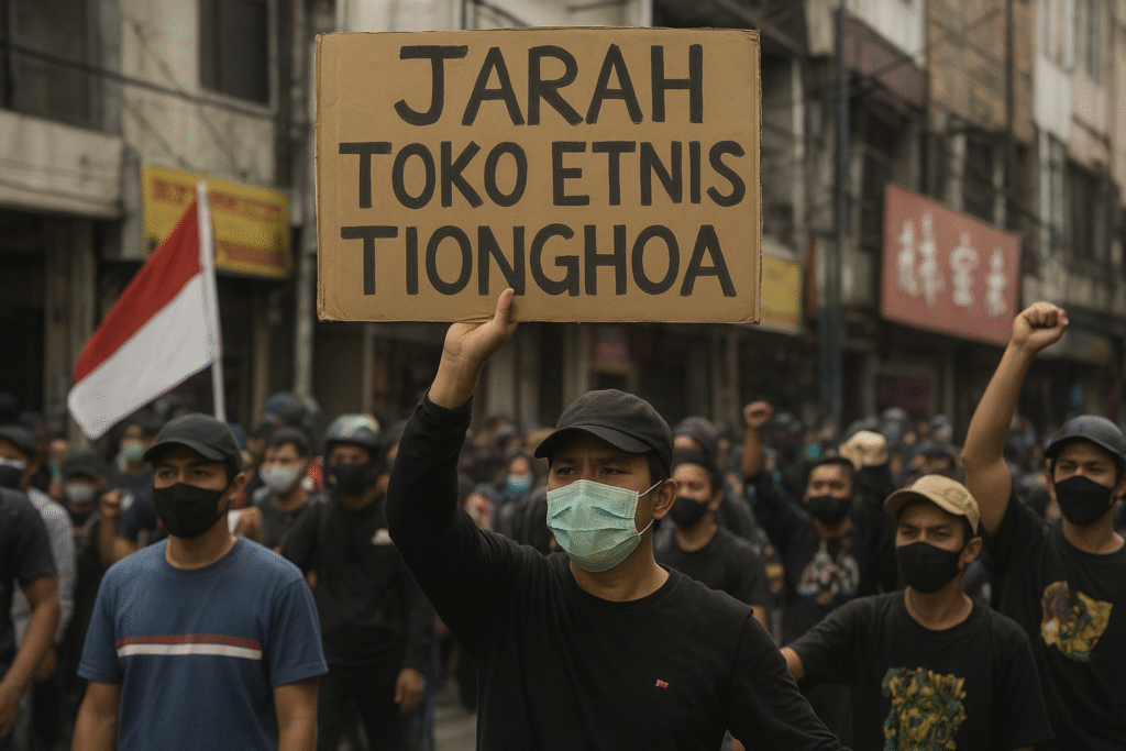 A person wearing a mask holding a sign AI-generated content may be incorrect.