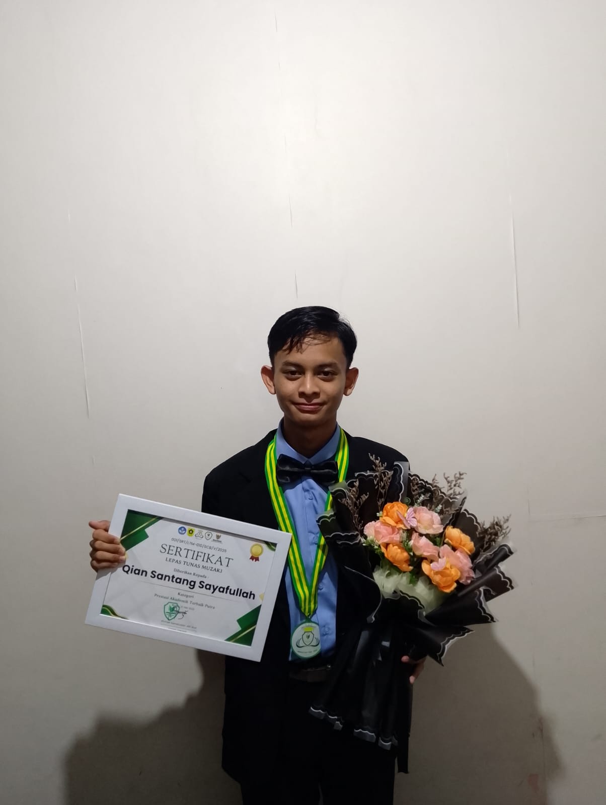 A child holding a bouquet of flowers and a sign AI-generated content may be incorrect.