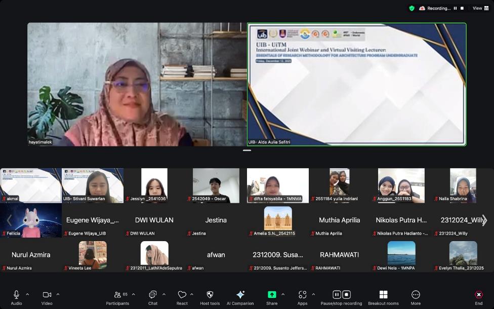Arsitektur UIB Gelar International Joint Webinar dan Virtual Visiting Lecturer bersama UiTM dengan Tema Essentials of Research Methodology for Architecture Program Undergraduate