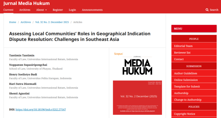 Dosen UIB Berhasil Publikasikan Artikel Q2 di Jurnal Media Hukum