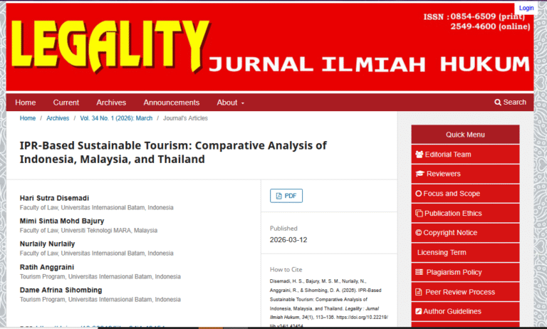 Dosen Hukum dan Pariwisata UIB Publikasikan Riset pada Jurnal Internasional SCOPUS Q1 tentang Pariwisata Berkelanjutan Berbasis Kekayaan Intelektual