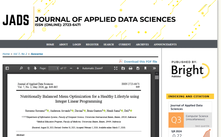 Inovasi AI untuk Gaya Hidup Sehat: Dosen Sistem Informasi UIB Kembangkan Sistem Optimasi Menu Personal Berbasis Integer Linear Programming