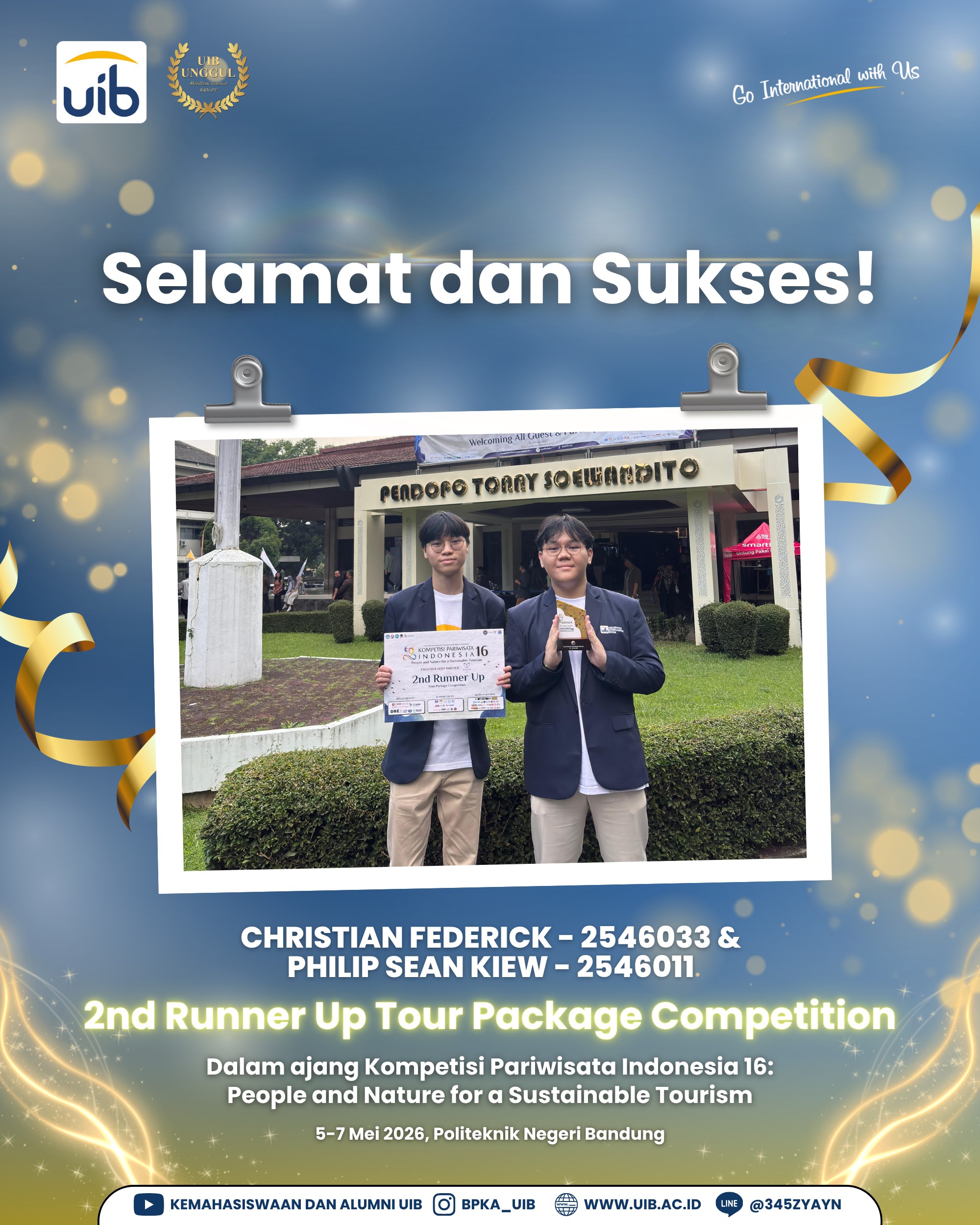 Mahasiswa UIB Raih Juara 3 dalam The 16th International Tourism Competition in Indonesia