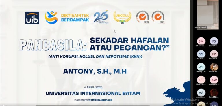 Tanamkan Nilai Anti KKN, Universitas Internasional Batam Selenggarakan Webinar Pancasila