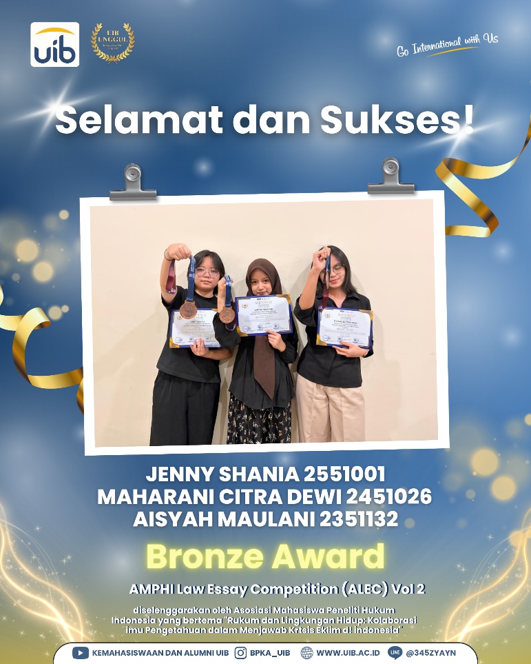 Mahasiswa UIB Raih Bronze Award pada AMPHI Law Essay Competition (ALEC) Vol. 2 Tahun 2026