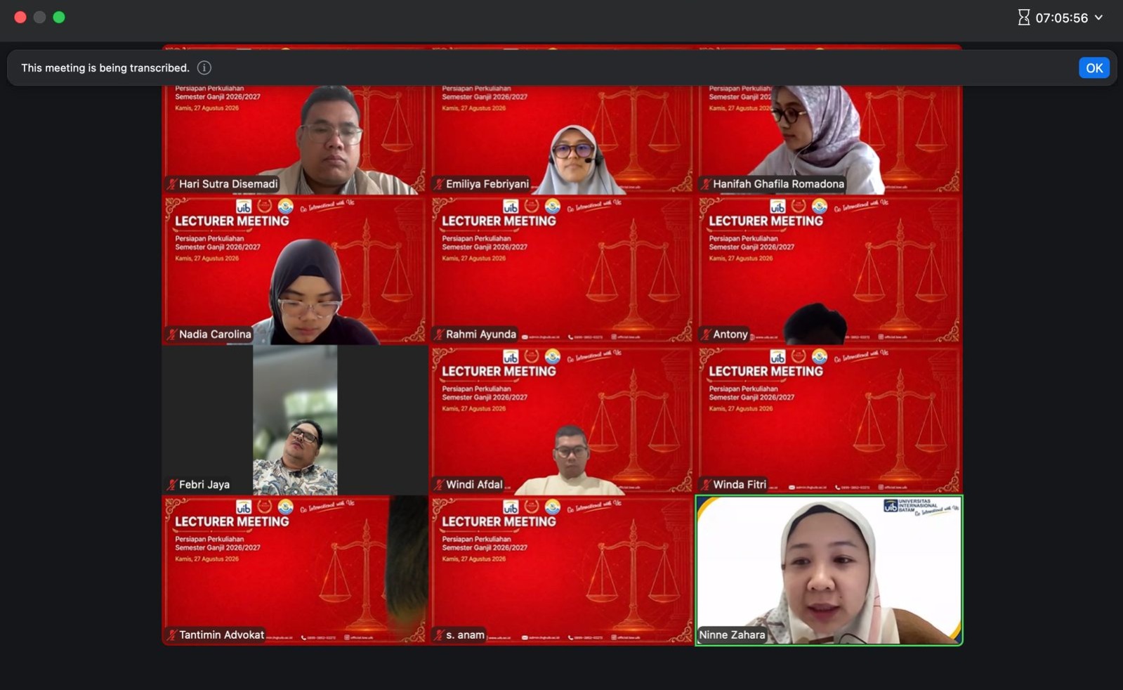 Lecturer Meeting FH UIB Perkuat Kesiapan Perkuliahan Semester Ganjil 2026/2027