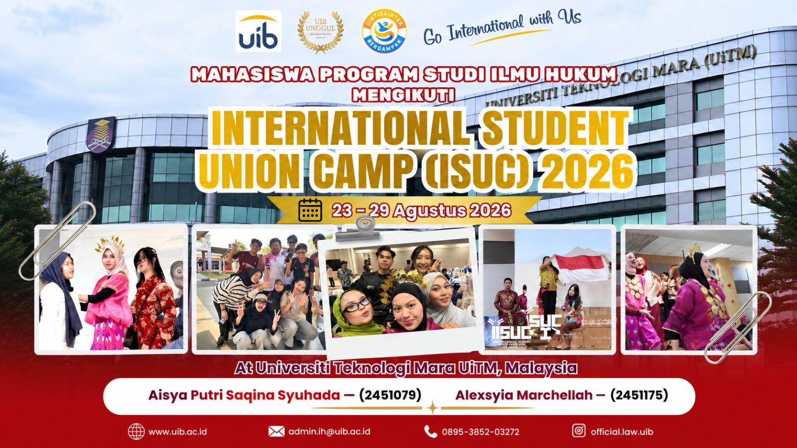 Dua Mahasiswa Ilmu Hukum UIB Ikuti International Student Union Camp 2026